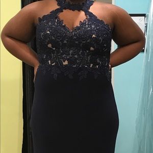 Faviana navy blue prom dress